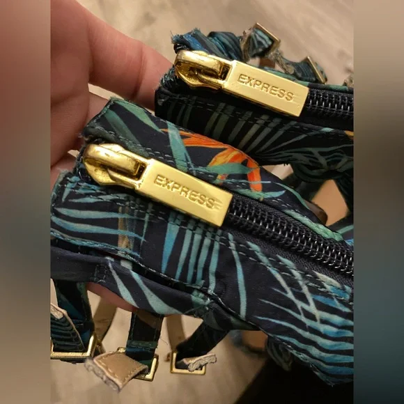 Express Cabana Stiletto High Heels Strappy Blue Green Floral Beach Summer sz 8 - Picture 7 of 11